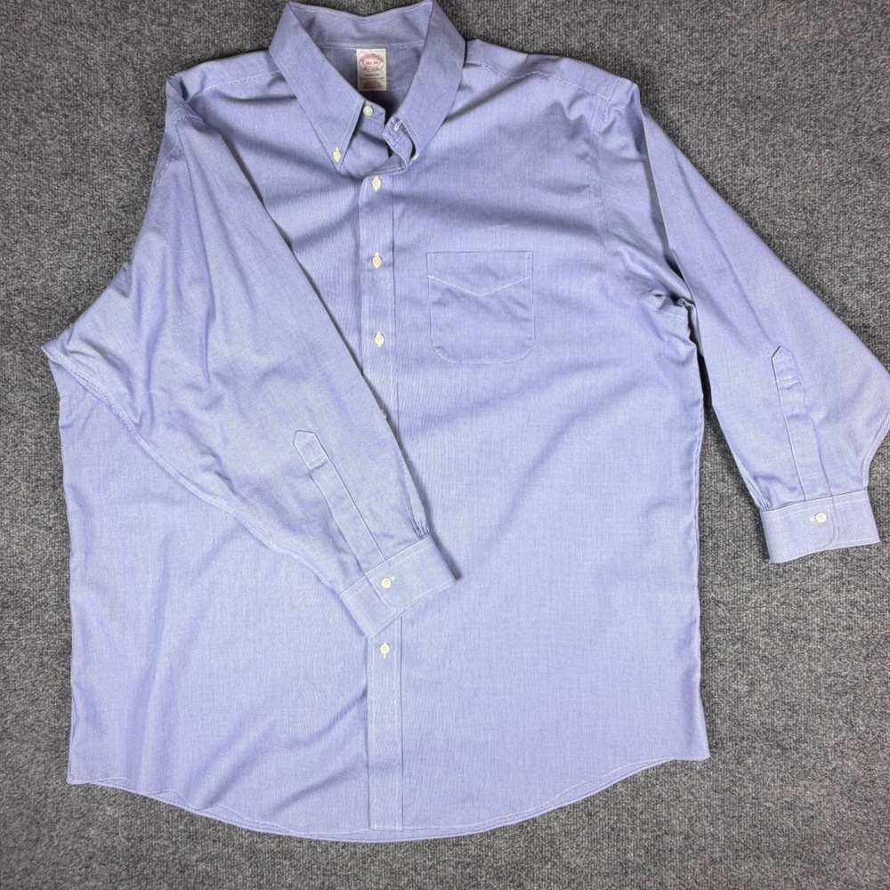 Brooks Brothers Madison Shirt Mens 18.5 34 Blue Micro Houndstooth Supima Cotton